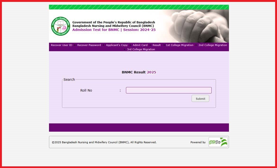 BNMC Admission Result 2025