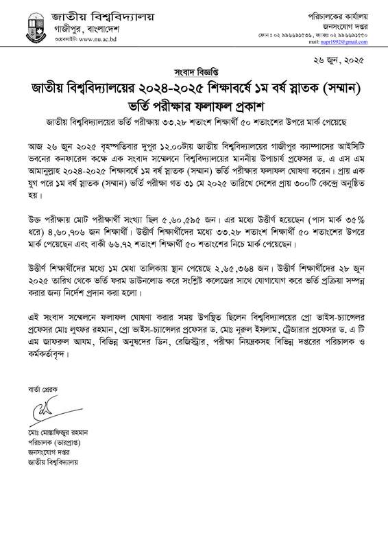 অনার্স ভর্তি রেজাল্ট ২০২৫ - NU Admission Result 2025 | ফলাফল দেখার সহজ নিয়ম